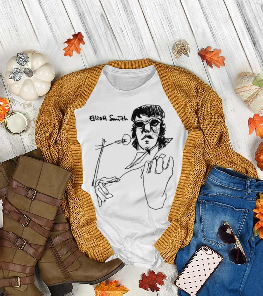 Elliott Smith Blue Fools Hand-Drawn Microphone Sketch T-Shirt