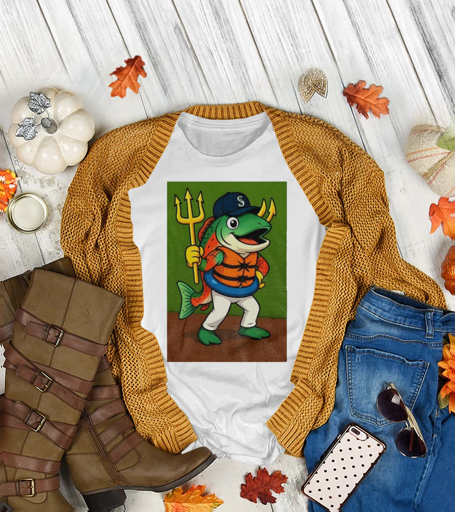 Seattle Mariners 2025 Humpy Salmon Mascot with Trident T-Shirt