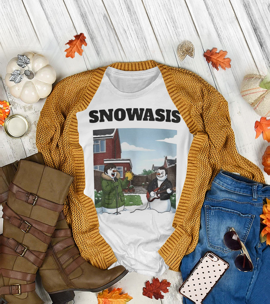 Snowasis Snowman Winter Oasis Vintage Guitar Tambourine Scene T-Shirt