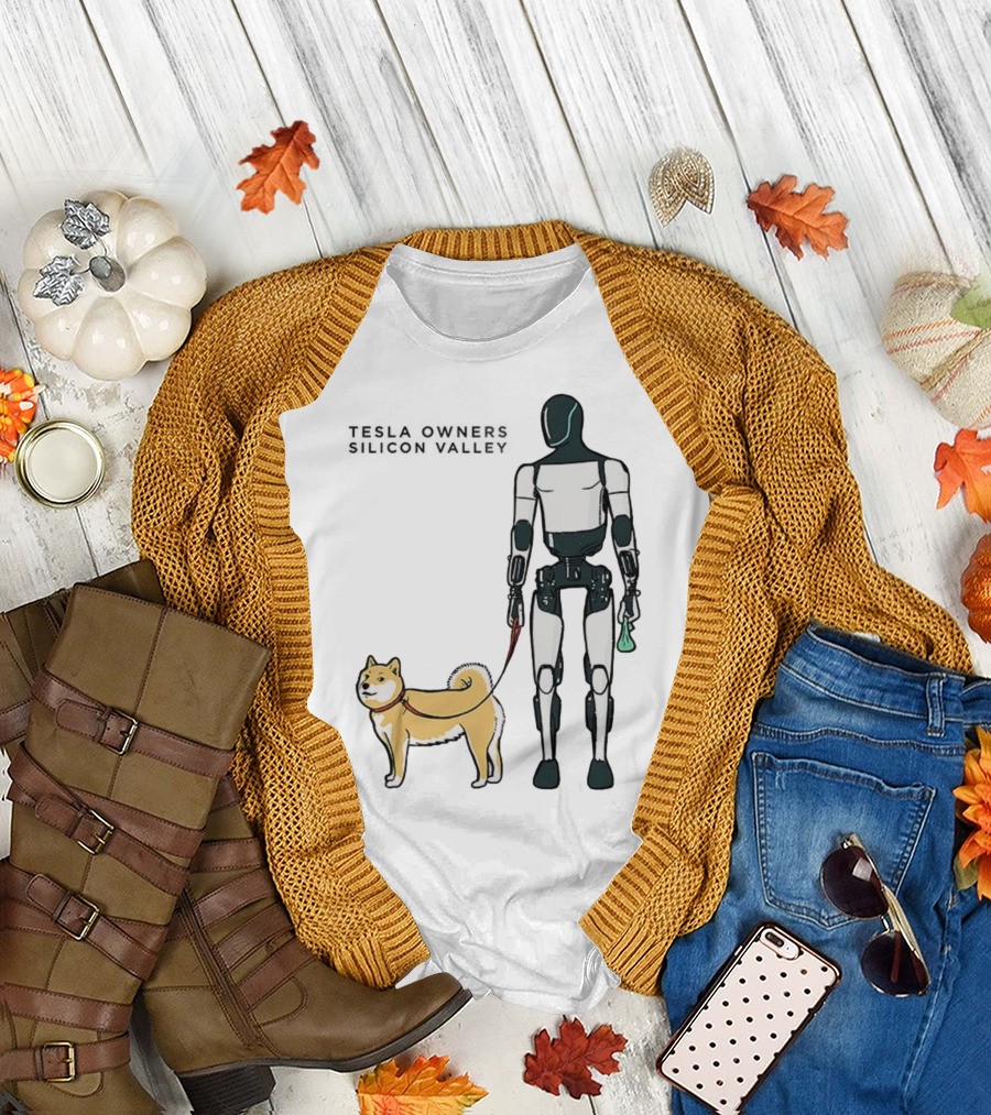 Tesla Owners Silicon Valley Optimus Robot Walking Doge Dog T-Shirt