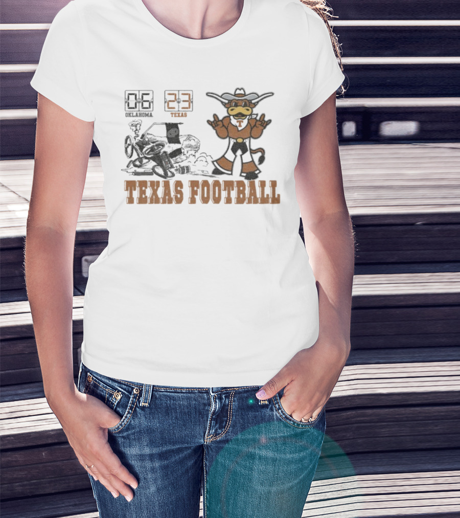 Oklahoma 6 Vs Texas 23 Longhorns Football Mascot Showdown 2025 T-Shirt