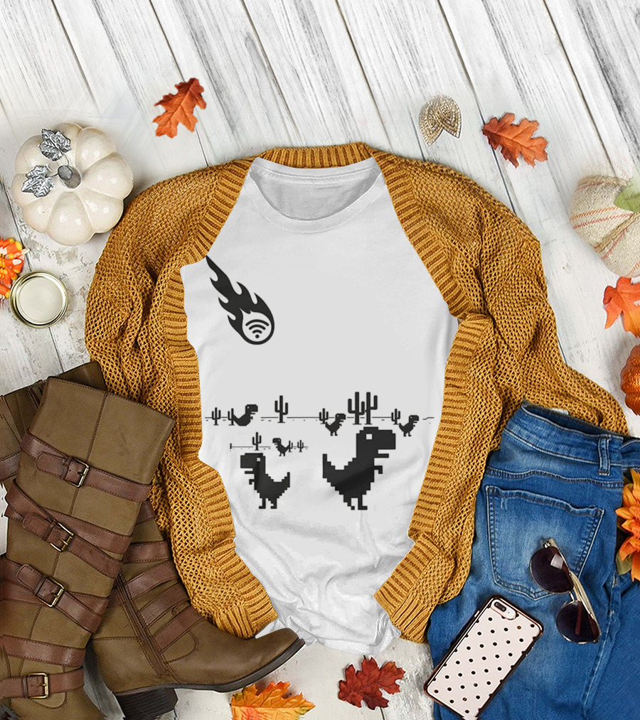 WiFi Meteor Extinction Dinosaur Game Pixel Art T-Shirt