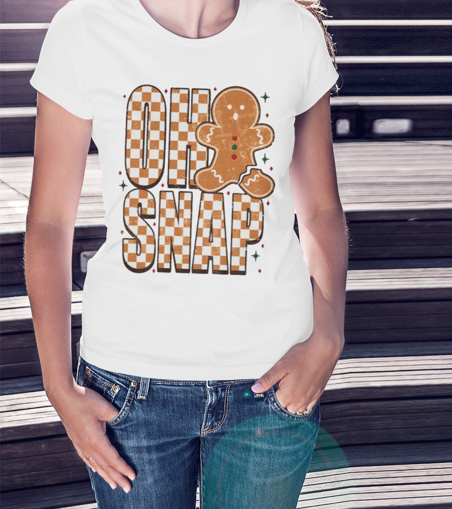 Oh Snap Gingerbread Merry Christmas Checkered Pattern T-Shirt