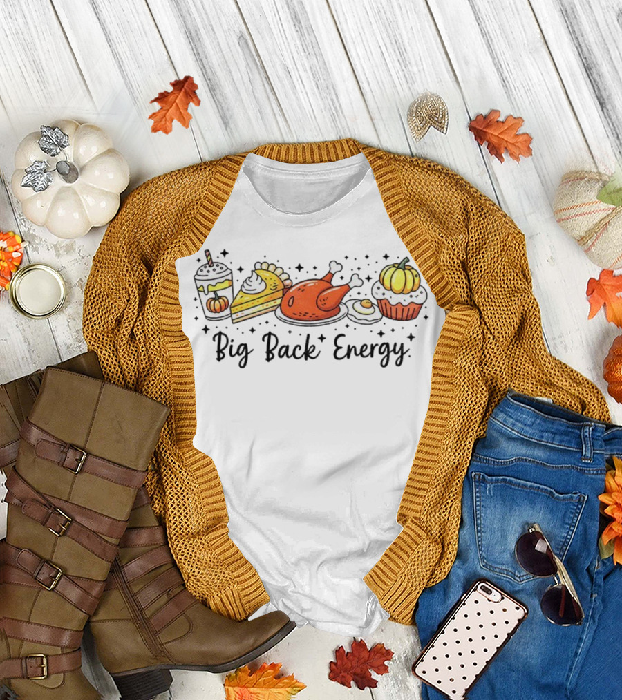 Big Back Energy Thanksgiving Food Vintage Retro Pumpkin Turkey Pie Halloween T-Shirt