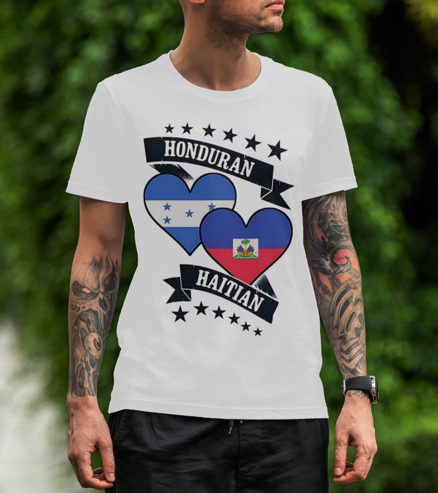 Honduran Haitian Heart Flags Stars Banner T-Shirt