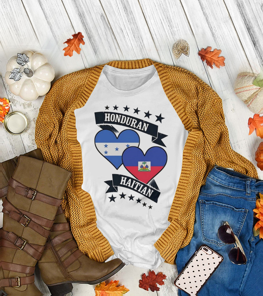 Honduran Haitian Heart Flags Stars Banner T-Shirt