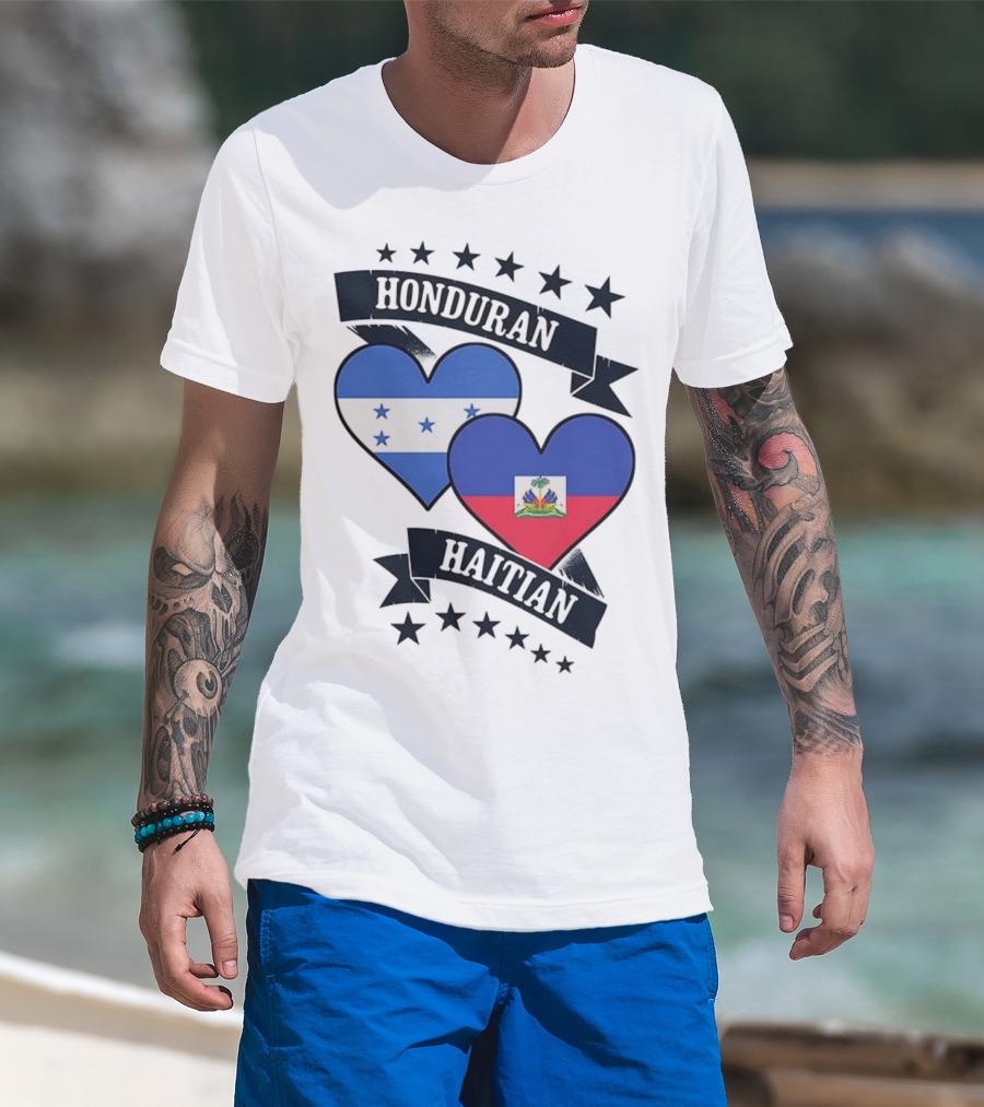 Honduran Haitian Heart Flags Stars Banner T-Shirt