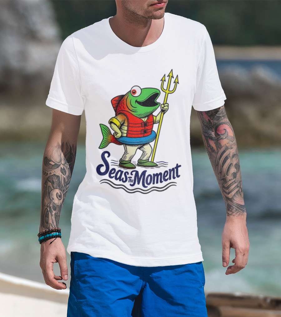 Seas The Moment Humpy Salmon Holding Trident Seattle Mariners MLB Baseball Fan Apparel T-Shirt