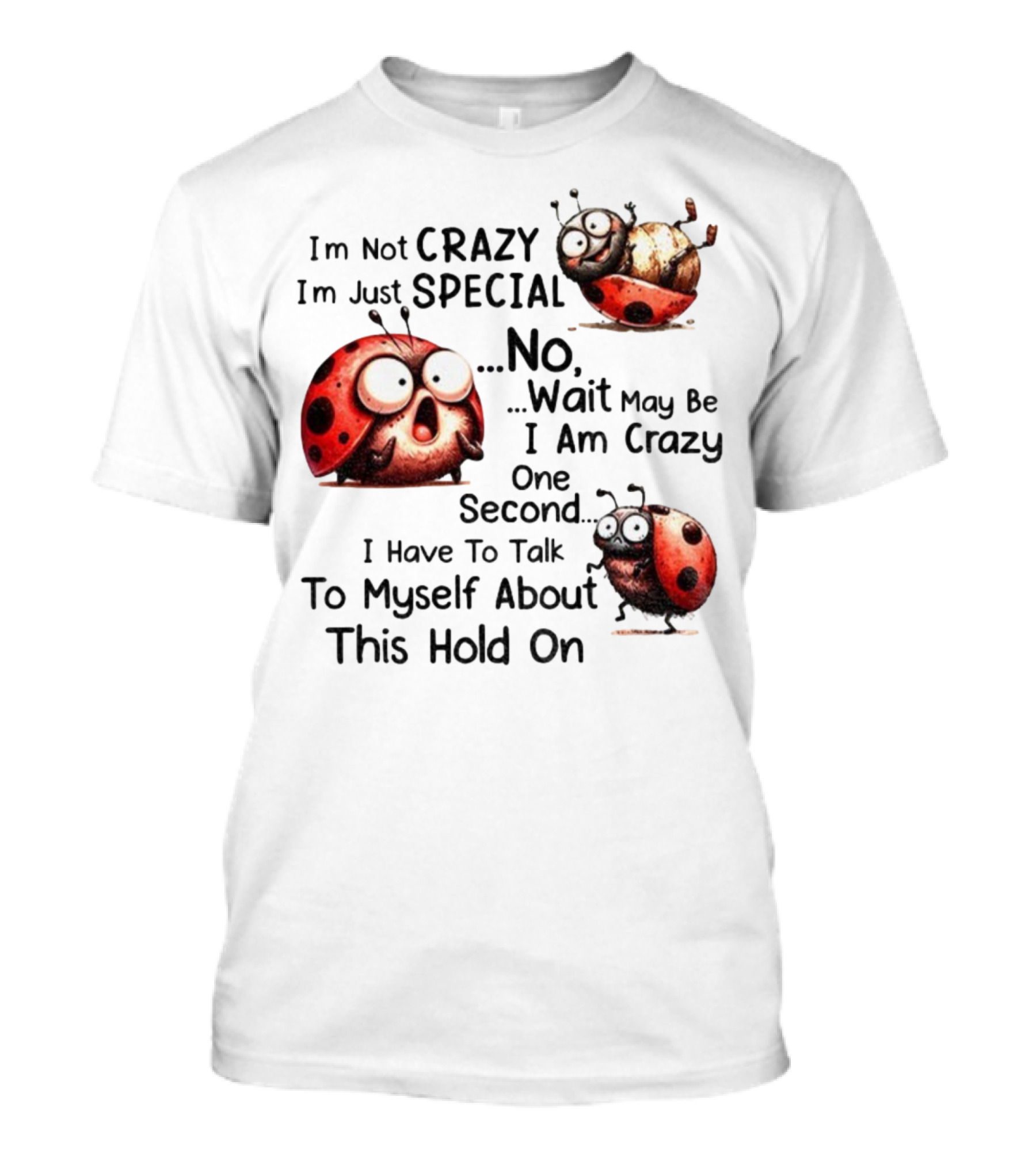 I'm Not Crazy I'm Just Special No Wait May Be I Am Crazy One Second I Have To Talk To Myself About This Hold On Ladybug T-Shirt