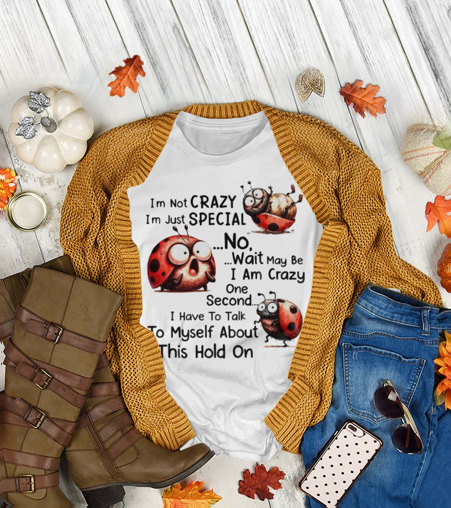 I'm Not Crazy I'm Just Special No Wait May Be I Am Crazy One Second I Have To Talk To Myself About This Hold On Ladybug T-Shirt