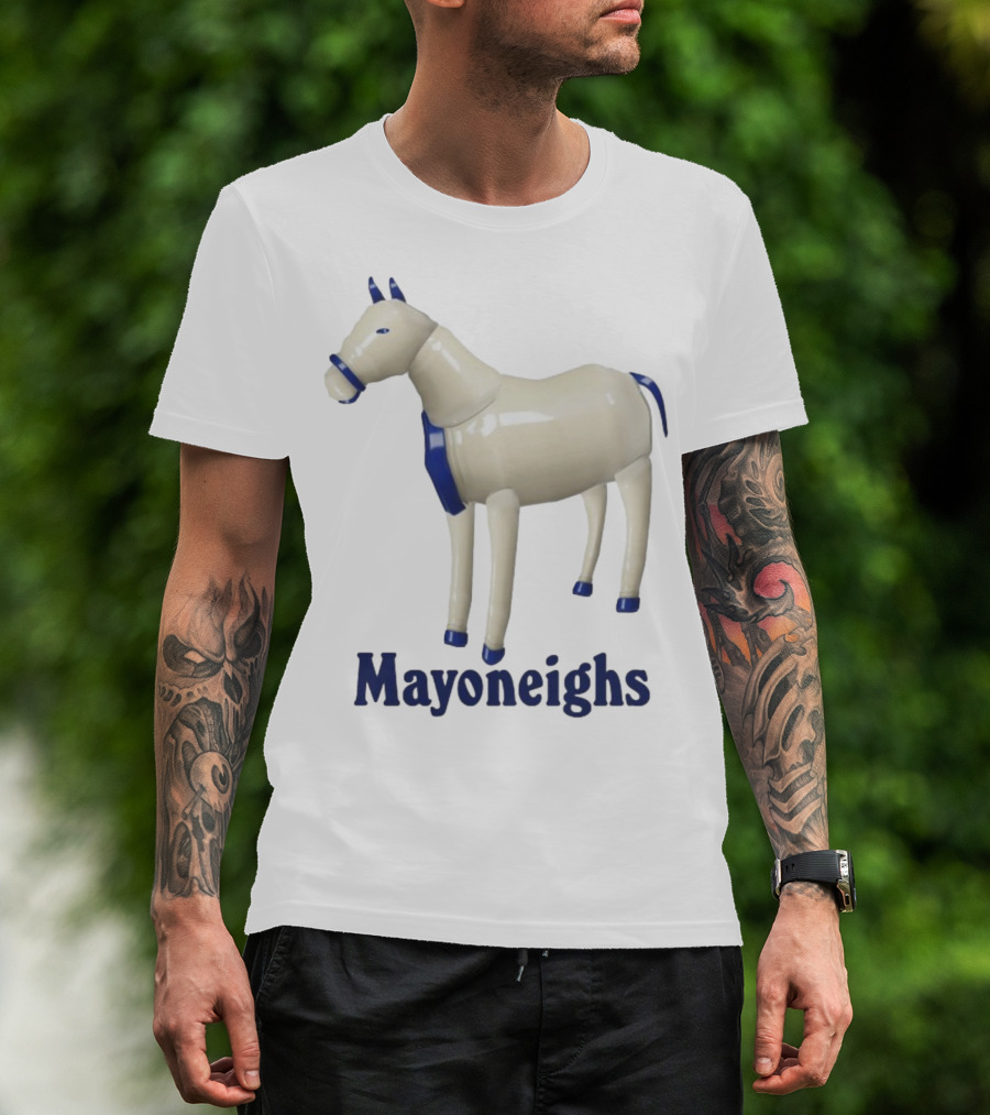 Mayoneighs Horse Creamy Figurine Blue Accents T-Shirt