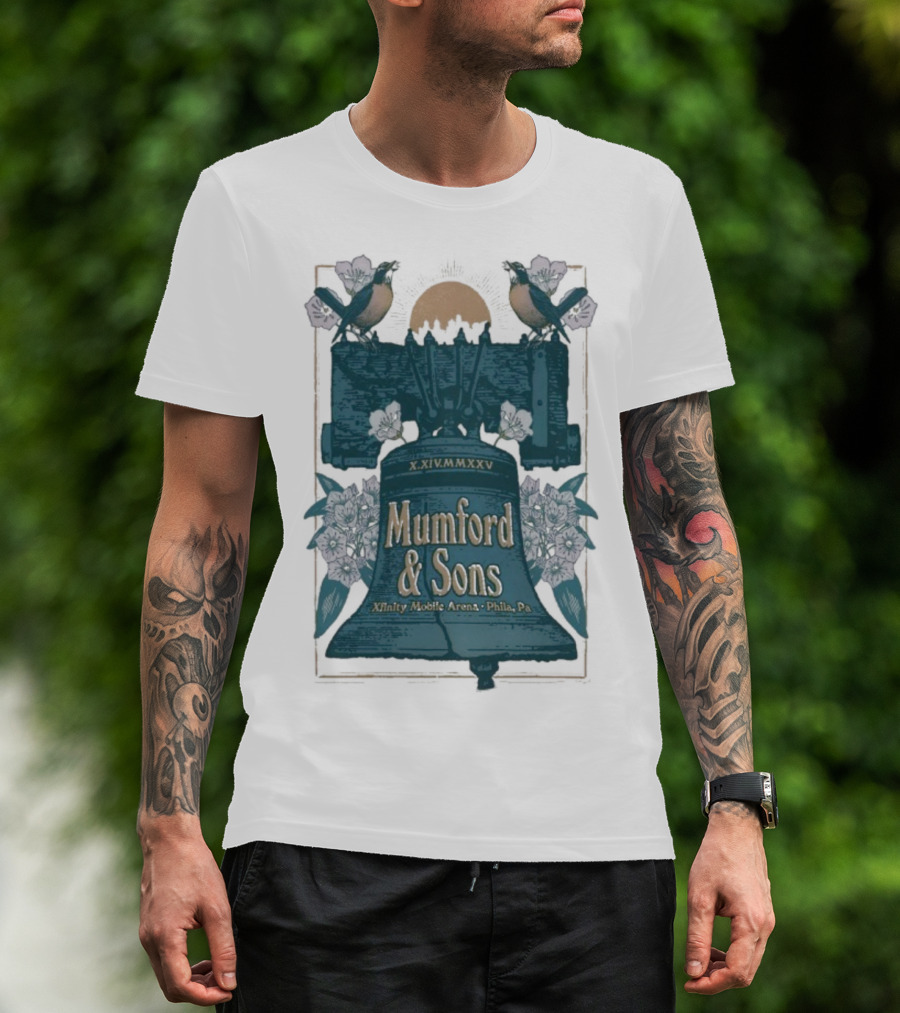 Mumford And Sons Philadelphia 10.14.2025 Liberty Bell Floral Design T-Shirt