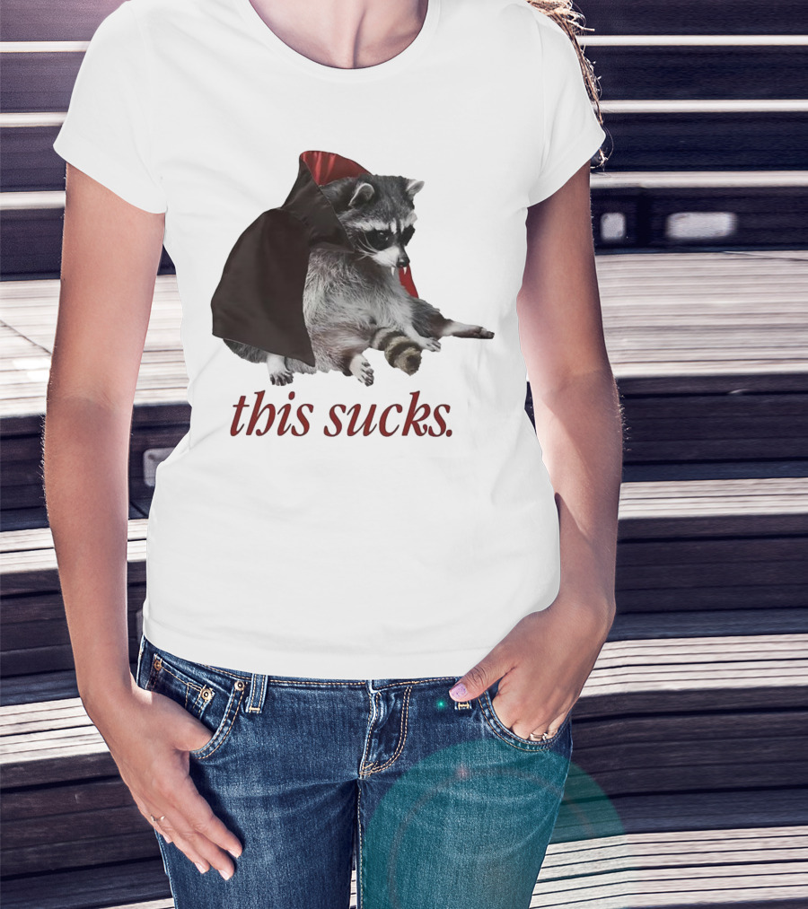 Raccoon Vampire Cape This Sucks Halloween T-Shirt