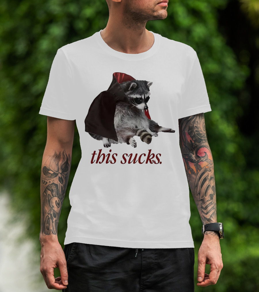 Raccoon Vampire Cape This Sucks Halloween T-Shirt