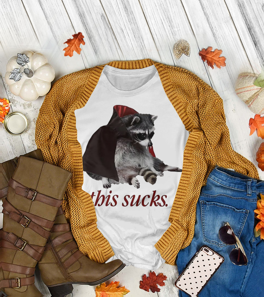 Raccoon Vampire Cape This Sucks Halloween T-Shirt