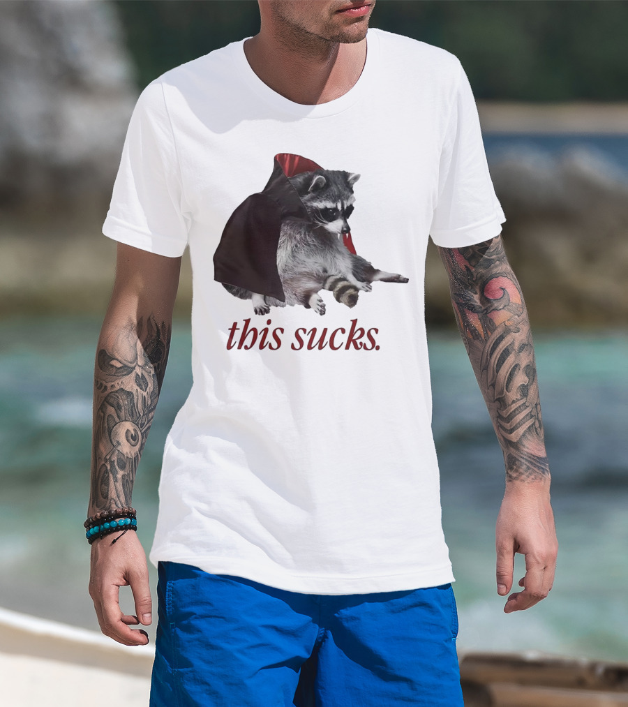 Raccoon Vampire Cape This Sucks Halloween T-Shirt