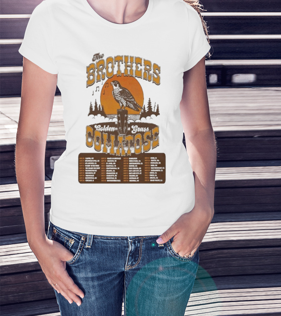 The Brothers Comatose Golden Grass 2025 Tour Dates Casper Wyoming To Grass Valley California T-Shirt