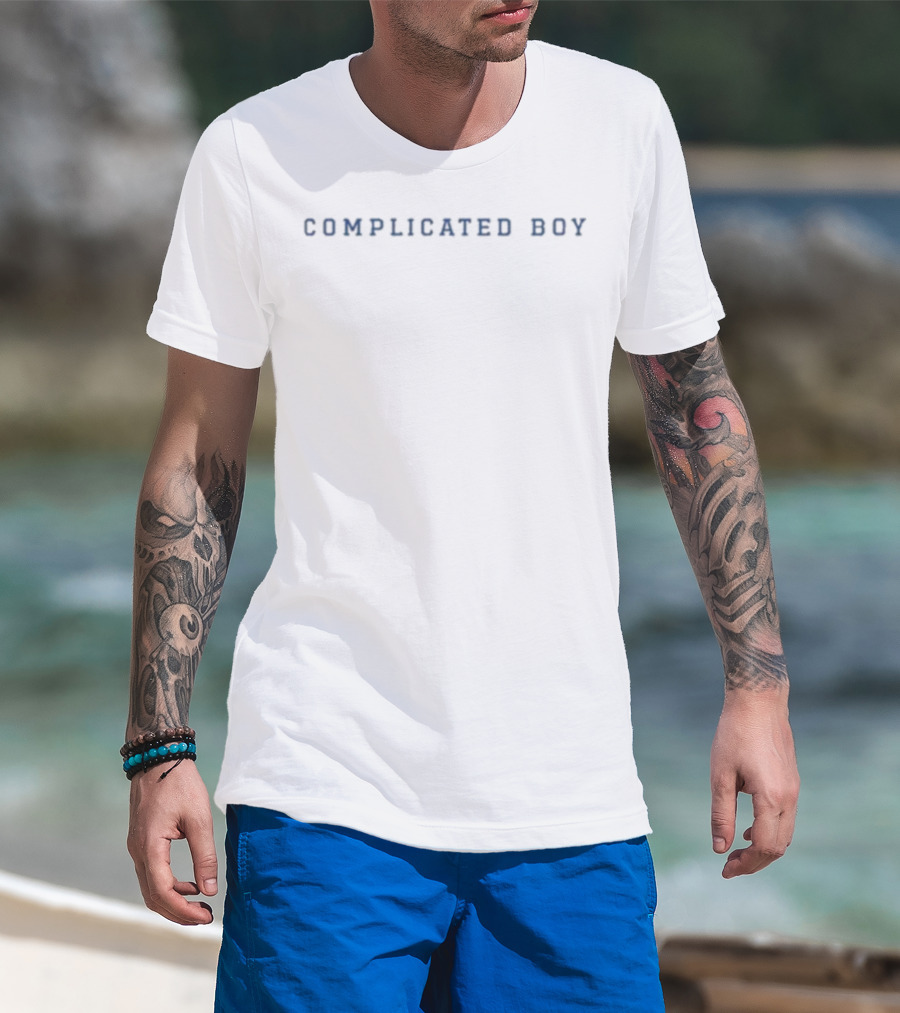 We Three Complicated Boy Text Style T-Shirt