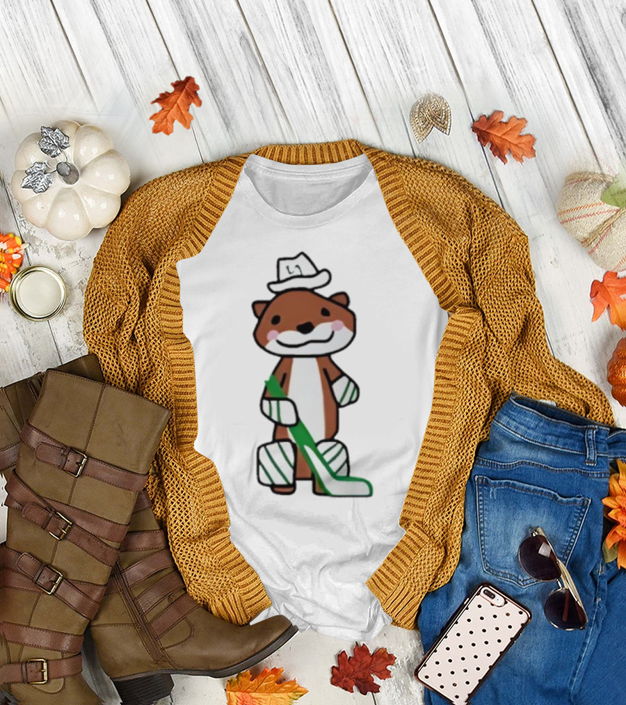 Thomas Harley Otter Hockey Player with Hat and Stick T-Shirt