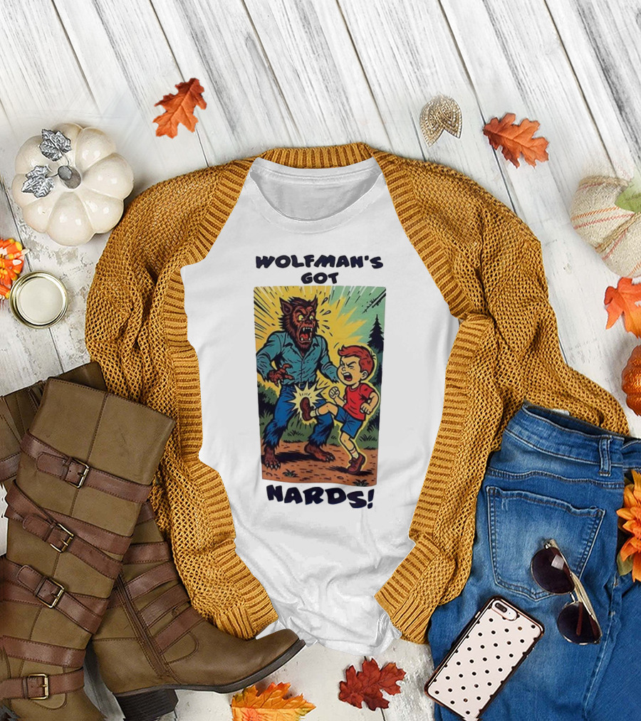 Wolfman’s Got Nards Vintage Comic Style Kid Kicking Wolfman T-Shirt