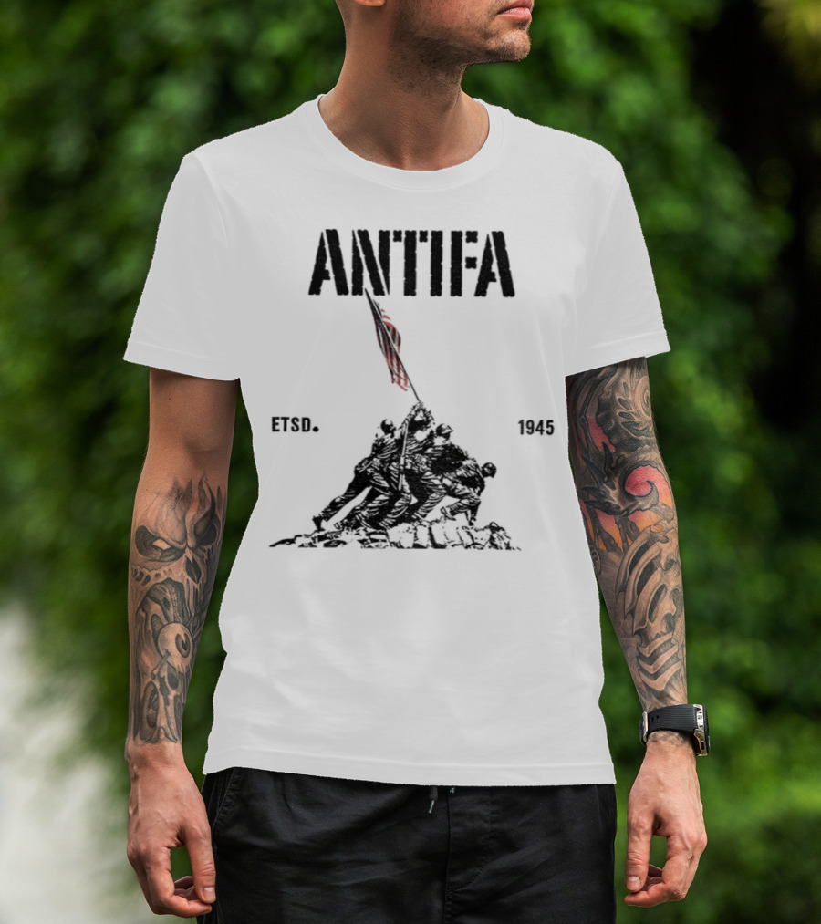 Antifa Estd 1945 Pro Democracy Liberal Protest Red Flag Symbolism T-Shirt