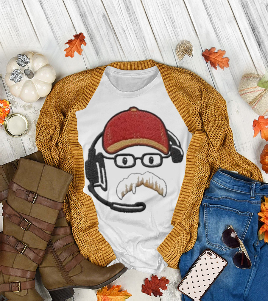 Andy Reid Kansas City Chiefs Coach Embroidered Patch Style with Red Cap and Headset T-Shirt