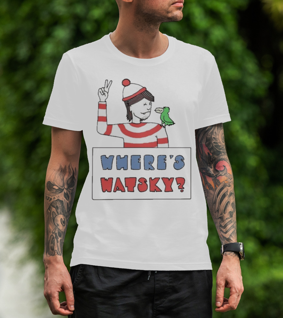 Where's Watsky Striped Outfit Peace Sign Cartoon Bird T-Shirt