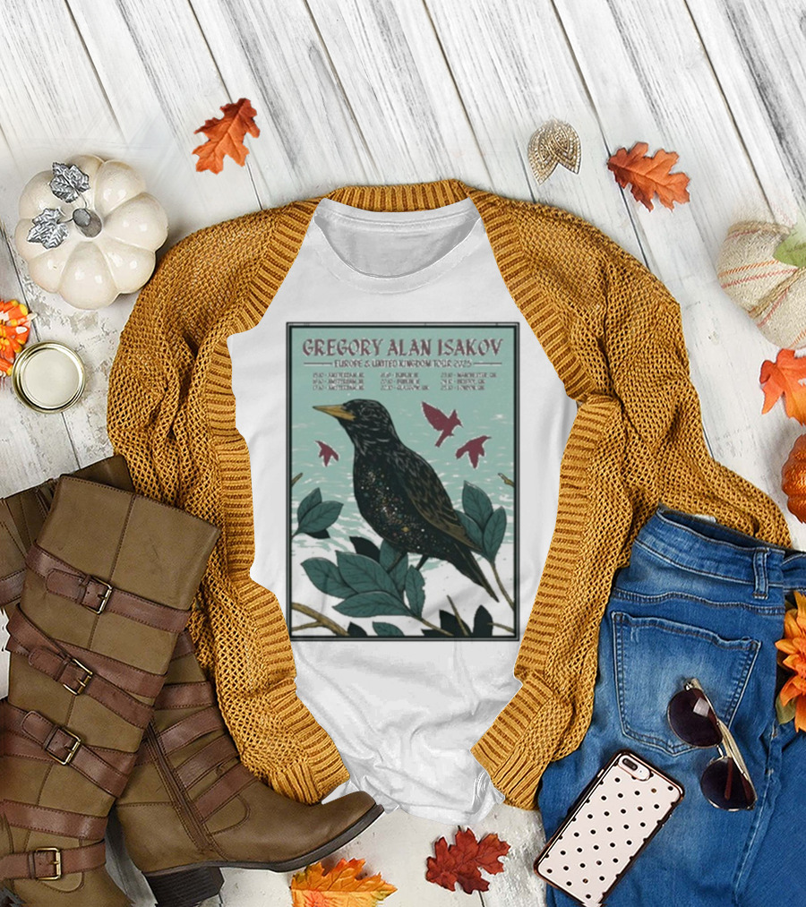 Gregory Alan Isakov Europe & United Kingdom Tour 2025 Black Bird Artwork T-Shirt