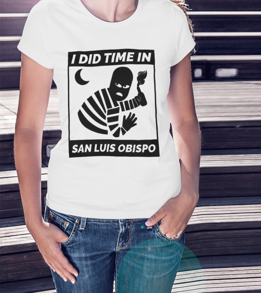 I Did Time In San Luis Obispo Retro Prison Bars Crescent Moon T-Shirt