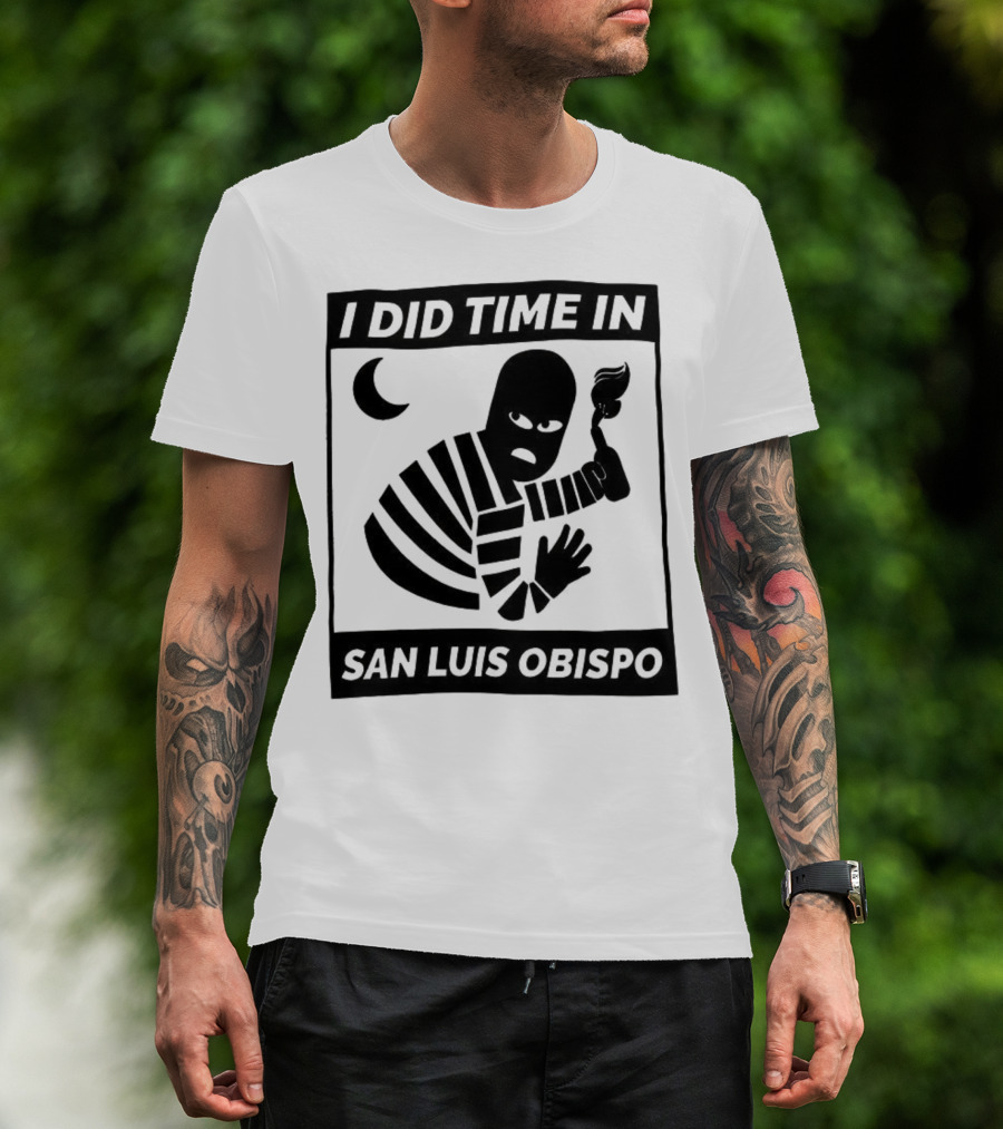 I Did Time In San Luis Obispo Retro Prison Bars Crescent Moon T-Shirt