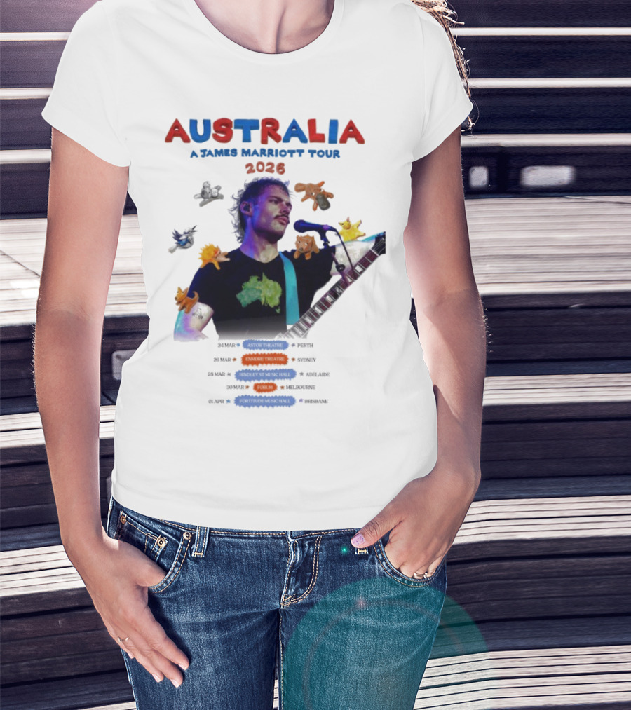 James Marriott Australia Tour 2026 Colorful Dates And Animals T-Shirt