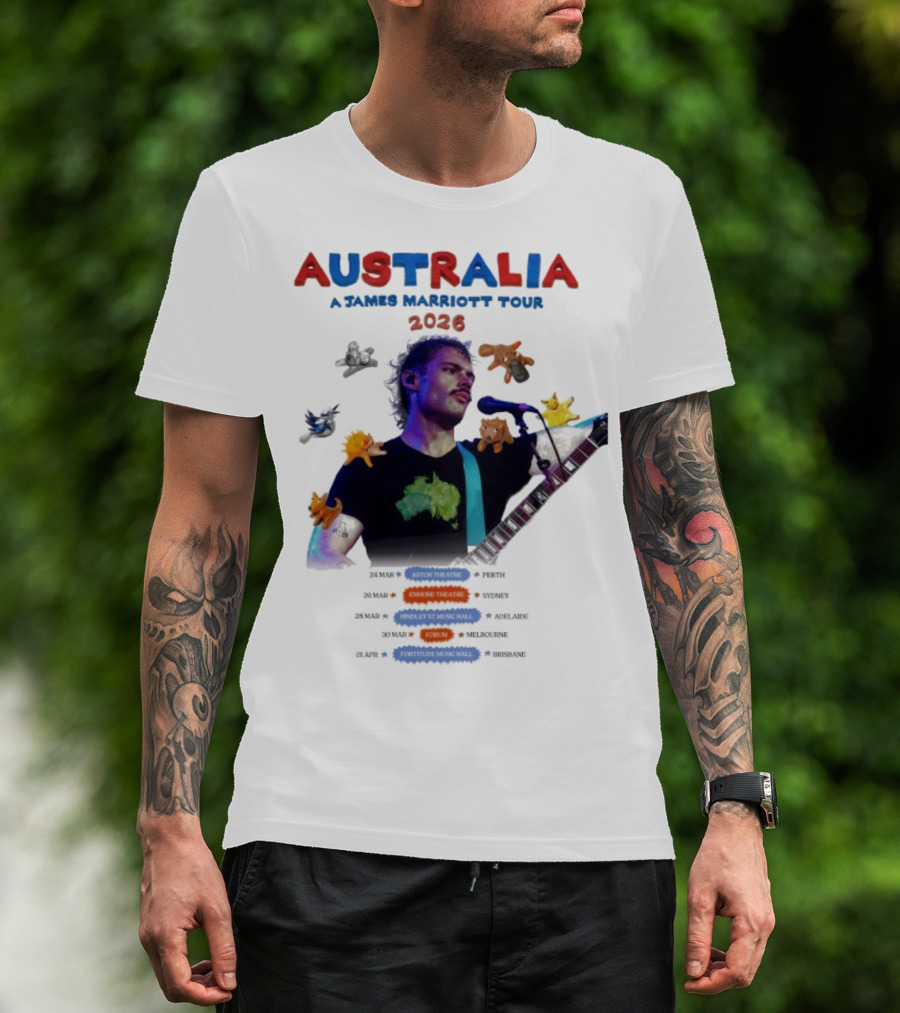 James Marriott Australia Tour 2026 Colorful Dates And Animals T-Shirt