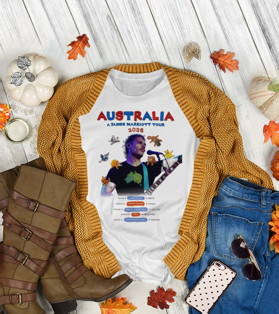 James Marriott Australia Tour 2026 Colorful Dates and Animals T-Shirt