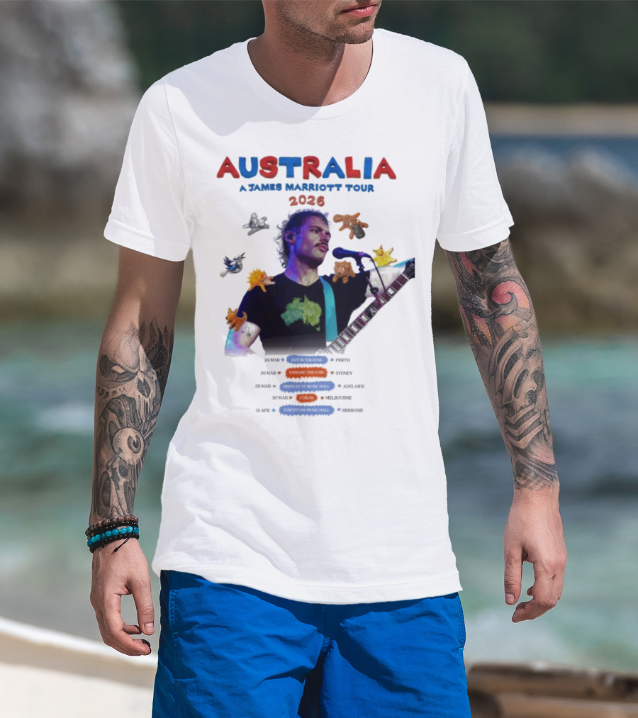 James Marriott Australia Tour 2026 Colorful Dates And Animals T-Shirt