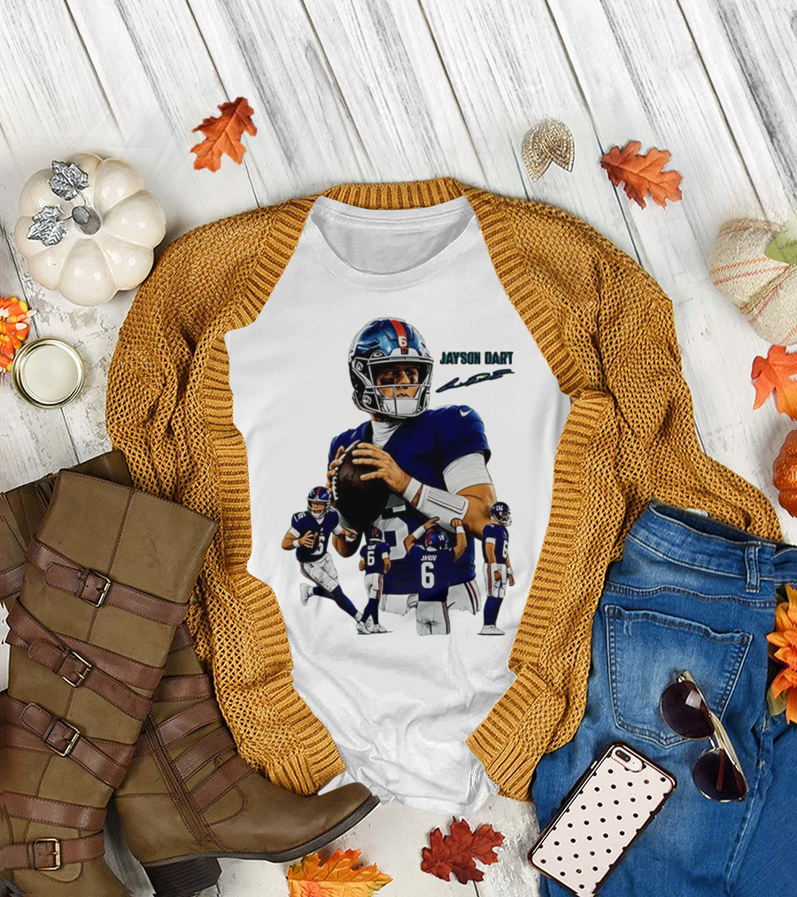 Jaxson Dart New York Giants NFL Football Signature Quarterback Action T-Shirt