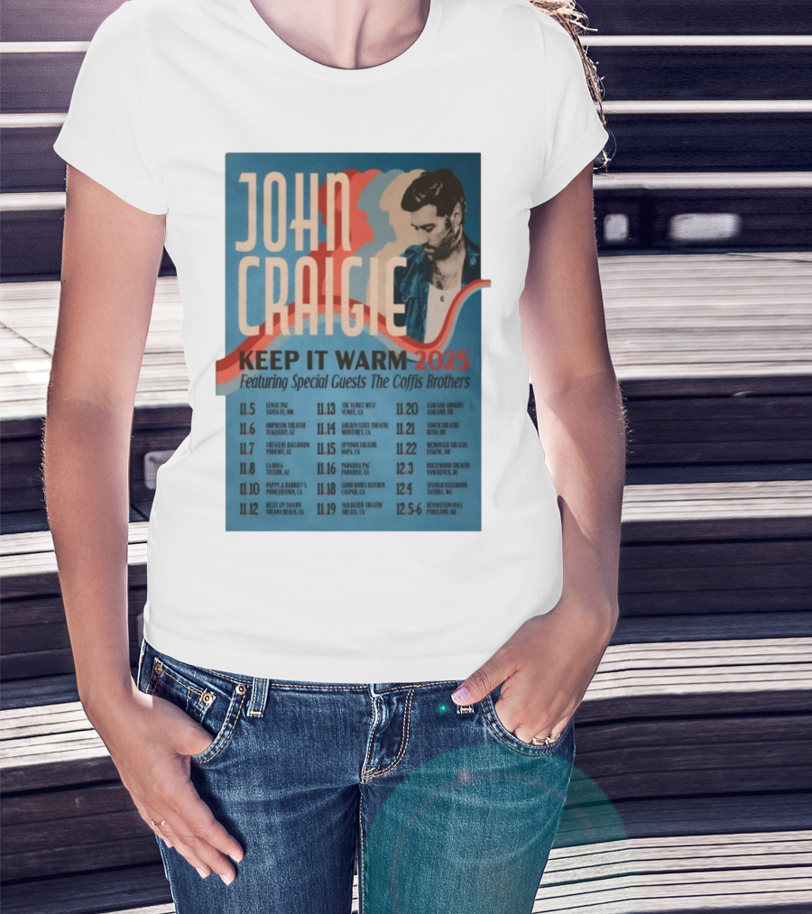 John Craigie Keep It Warm 2025 Tour Featuring The Coffis Brothers Dates And Venues T-Shirt