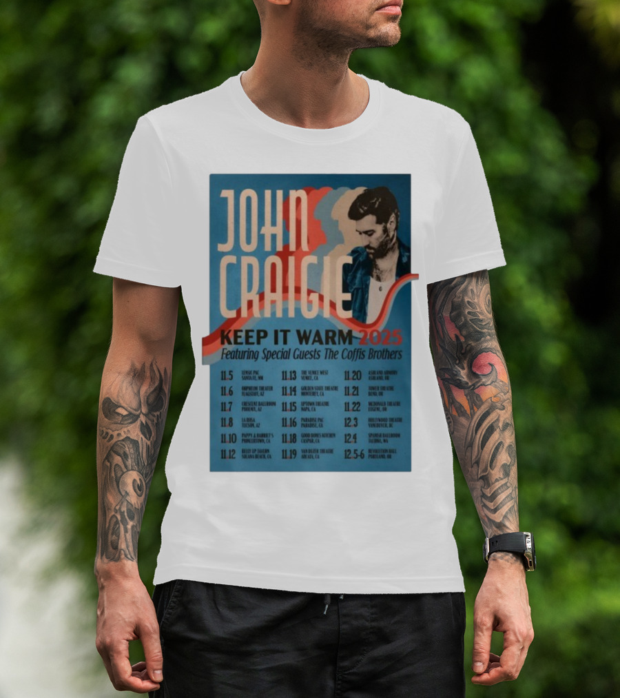 John Craigie Keep It Warm 2025 Tour Featuring The Coffis Brothers Dates And Venues T-Shirt
