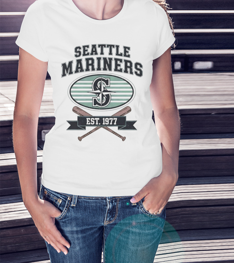 Seattle Mariners Baseball Est 1977 Logo And Crossed Bats T-Shirt