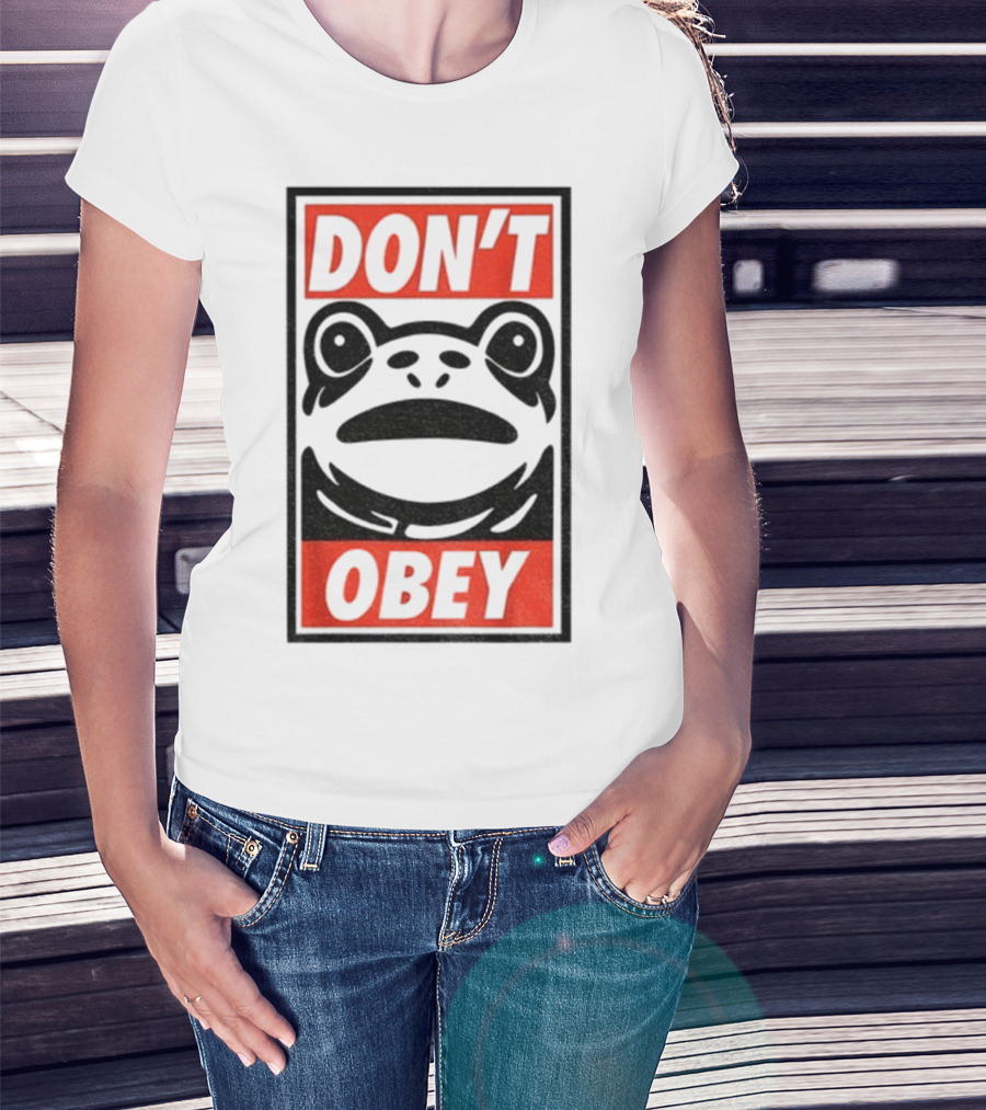Portland Frog Don't Obey Red Black Text T-Shirt