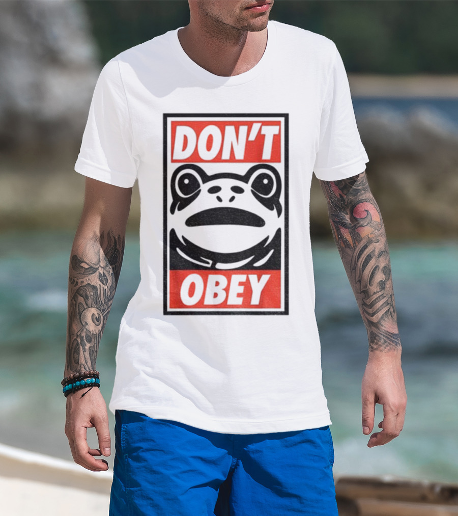 Portland Frog Don't Obey Red Black Text T-Shirt