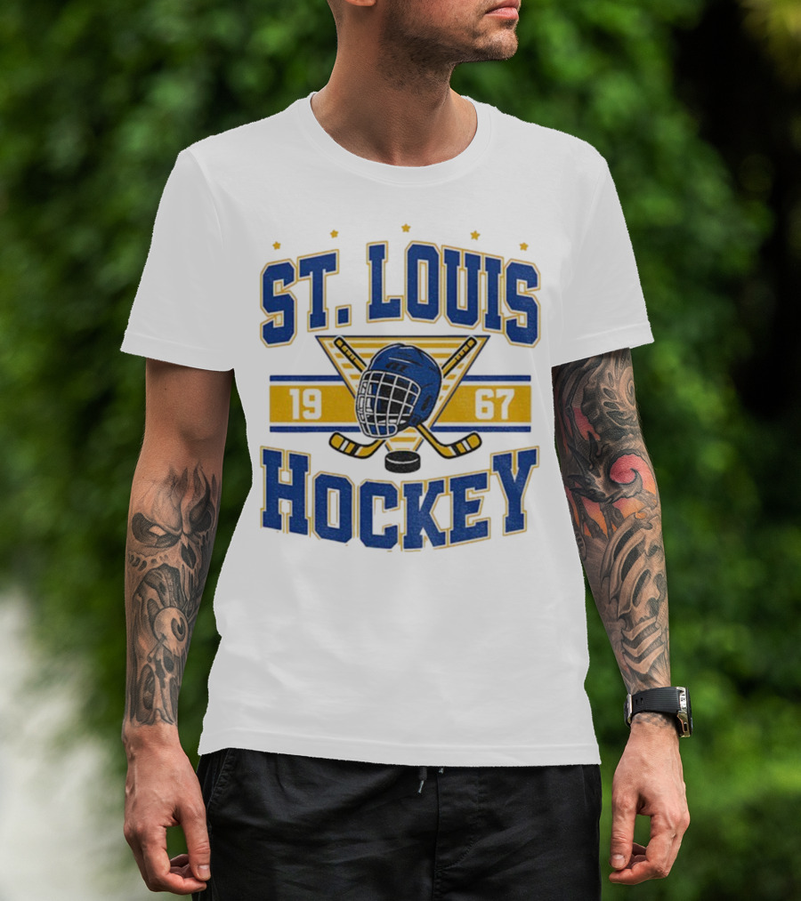 St. Louis Hockey Helmet Crossed Sticks 1967 T-Shirt