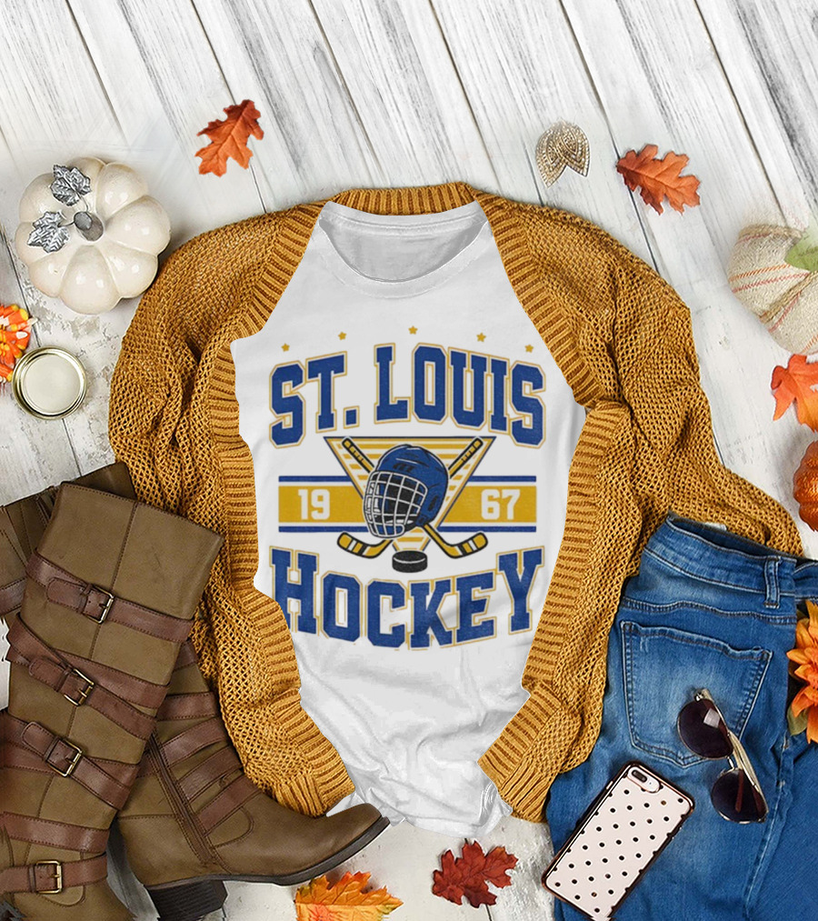 St. Louis Hockey Helmet Crossed Sticks 1967 T-Shirt