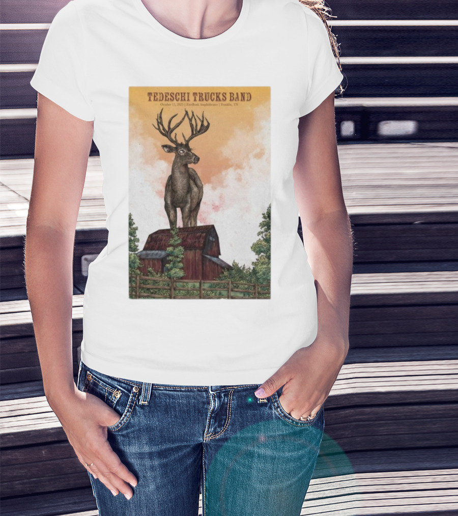 Tedeschi Trucks Band October 15 2025 FirstBank Amphitheater Franklin TN Deer On Barn T-Shirt