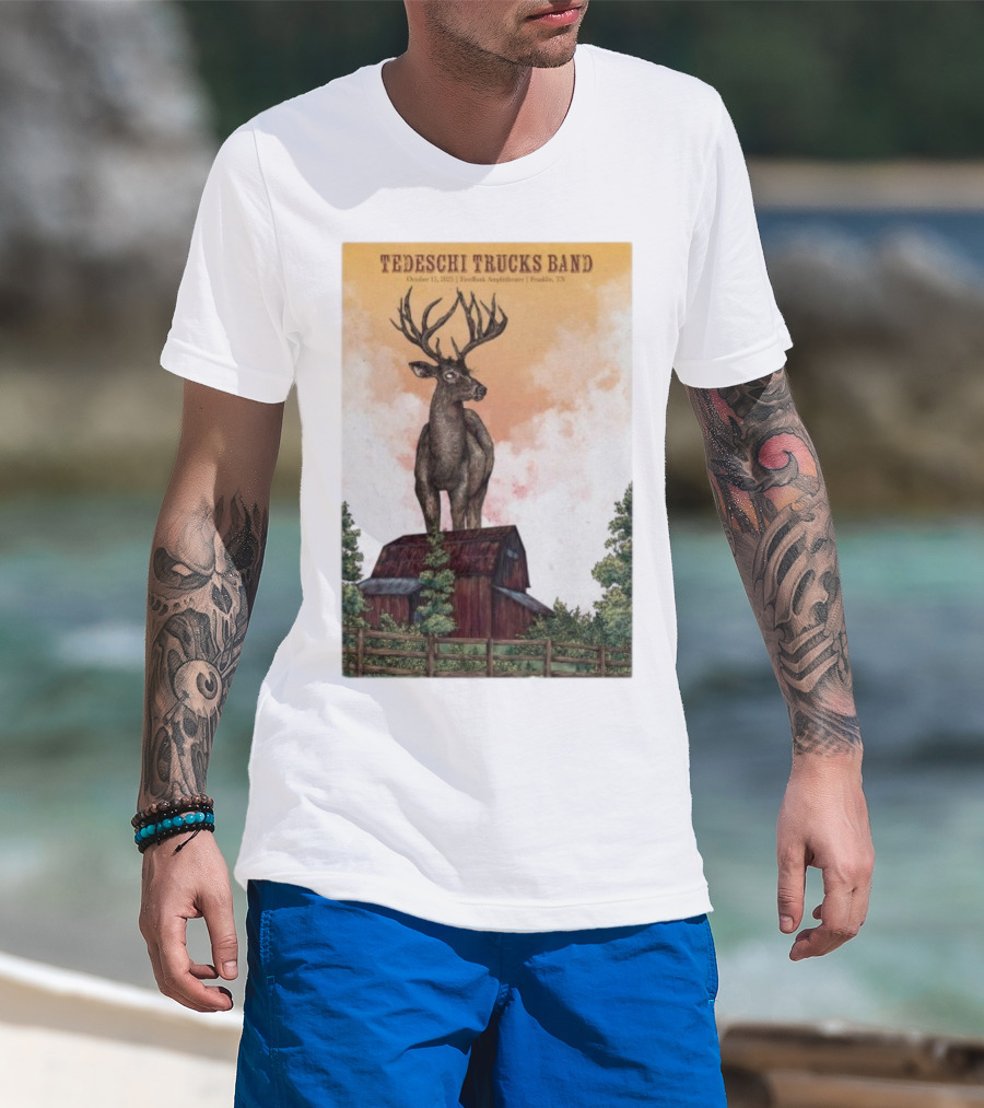Tedeschi Trucks Band October 15 2025 FirstBank Amphitheater Franklin TN Deer On Barn T-Shirt