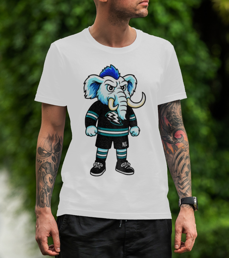 Tusky Utah Mammoth NHL Mascot Cartoon Lightning Logo T-Shirt
