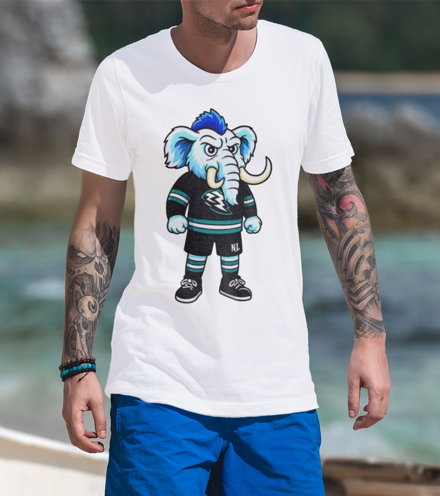 Tusky Utah Mammoth NHL Mascot Cartoon Lightning Logo T-Shirt