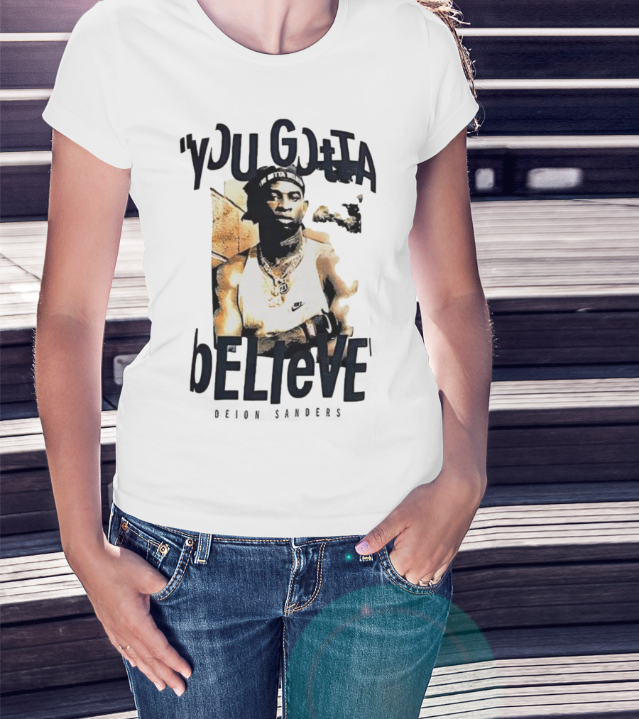 Deion Sanders You Gotta Believe Headband Athlete Image T-Shirt