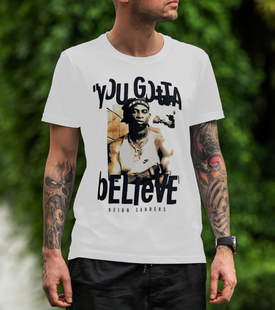 Deion Sanders You Gotta Believe Headband Athlete Image T-Shirt