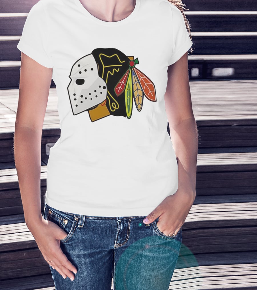 Chicago Blackhawks Hockey Mask Team Colors T-Shirt