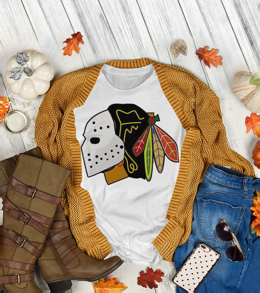 Chicago Blackhawks Hockey Mask Team Colors T-Shirt